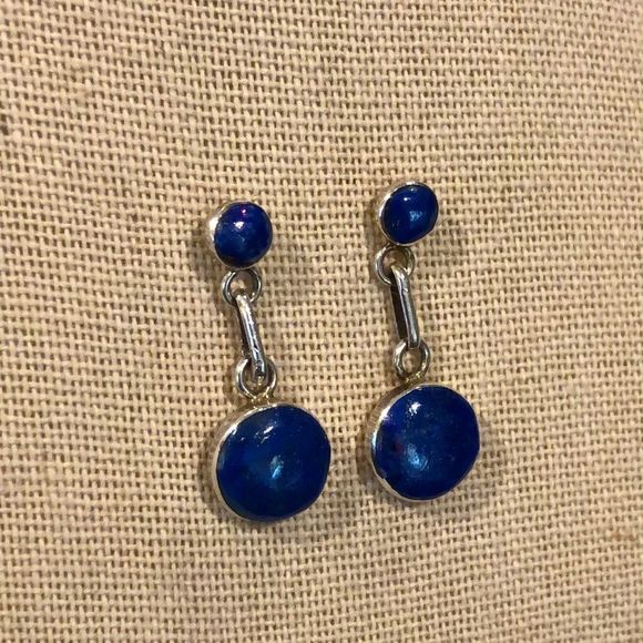 LAPIS LAZULI Sterling Silver 950 Drop Dangle Earrings - Picture 4 of 11